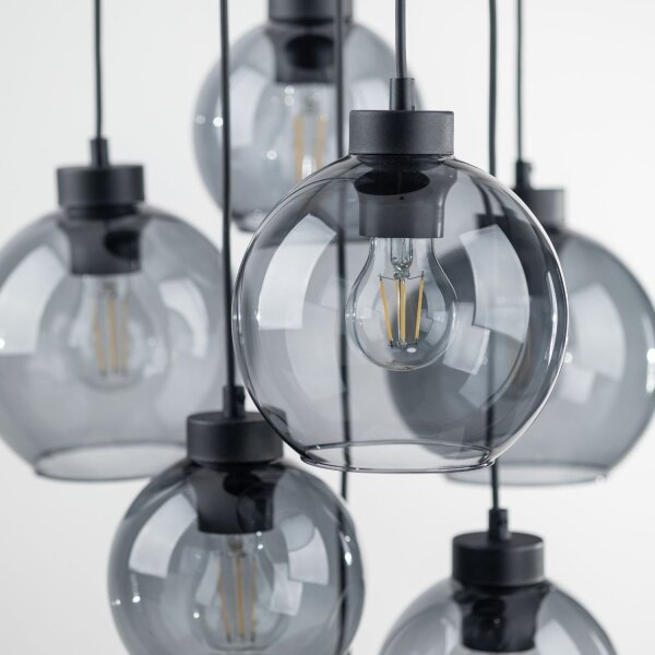 Suspension verre fumé 7x E27 ajustable Abat-jour sphérique