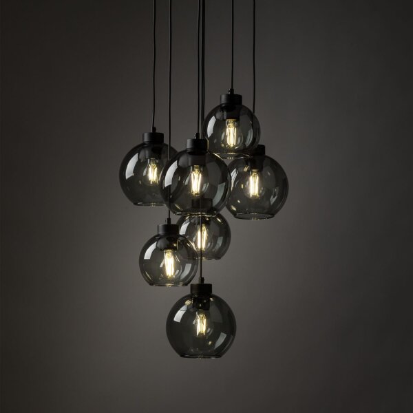 Suspension verre fumé 7x E27 ajustable Abat-jour sphérique