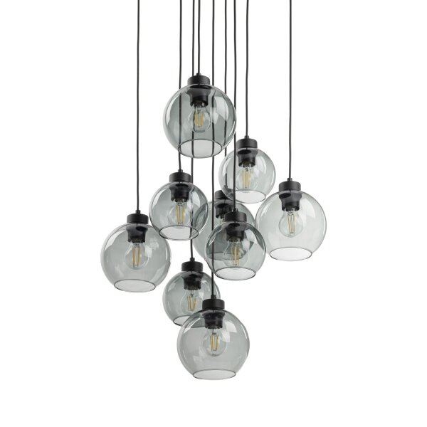 Pendelleuchte Rauchglas Metall H: max. 140 cm 9x E27
