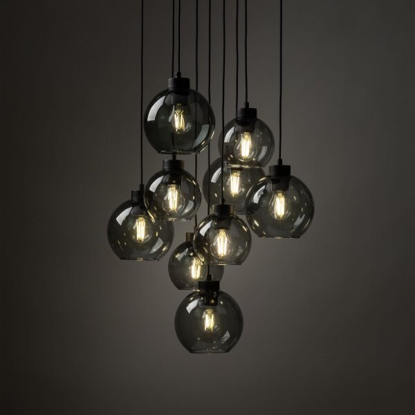 Pendelleuchte Rauchglas Metall H: max. 140 cm 9x E27