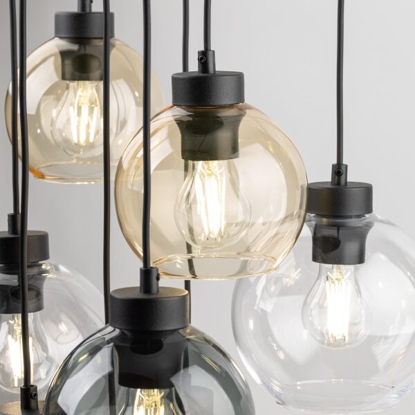 Suspension verre fumé H : max. 140 cm réglable 9x E27