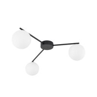 Plafonnier verre métal L : 56,5 cm G9 noir blanc 3...