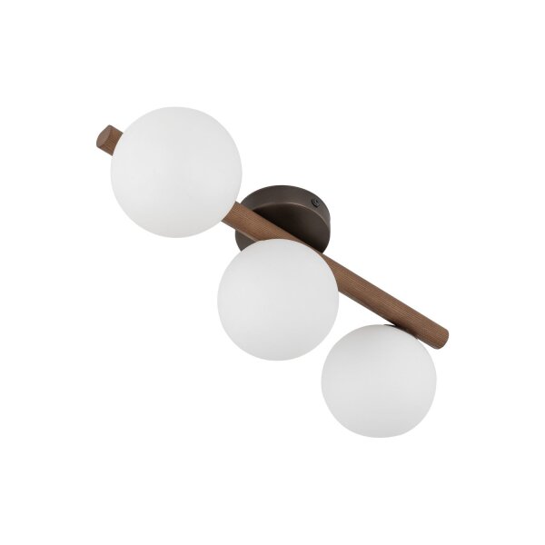 Hängelampe Holz Metall Glas B: 33 cm Braun Weiß