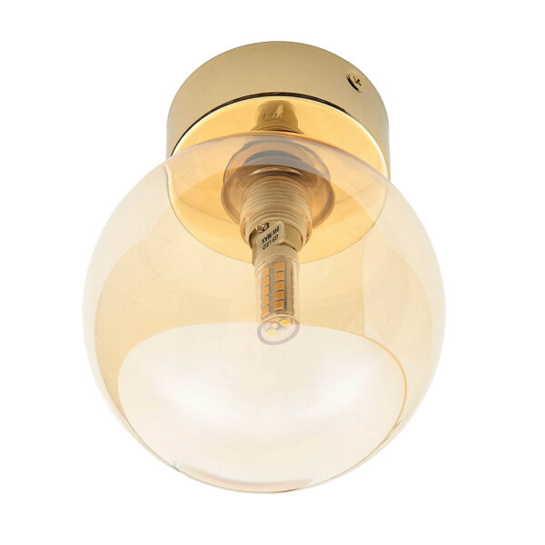 Plafonnier verre fumé Ø 12 cm rond en ambre or G9