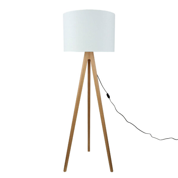 Stehleuchte klein 145 cm Dreibein E27 Stoff Holz Wohnzimmer
