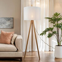 Lampadaire petit 145 cm trépied E27 tissu bois salon