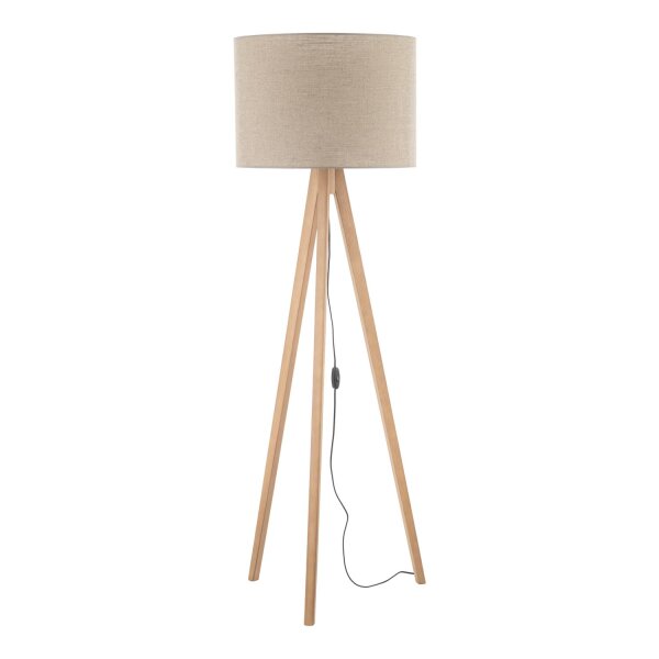 Stehleuchte Dreibein 145 cm klein E27 Holz Leinen NOLAN