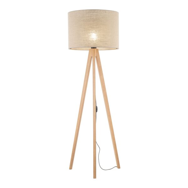 Stehleuchte Dreibein 145 cm klein E27 Holz Leinen NOLAN