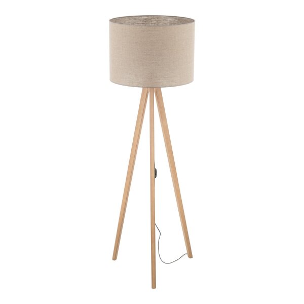 Stehleuchte Dreibein 145 cm klein E27 Holz Leinen NOLAN