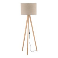 Stehleuchte Dreibein 145 cm klein E27 Holz Leinen NOLAN