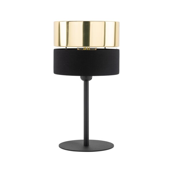 Tischlampe Schwarz Gold 38,5 cm Ø 20 cm H: Stoff Metall E27