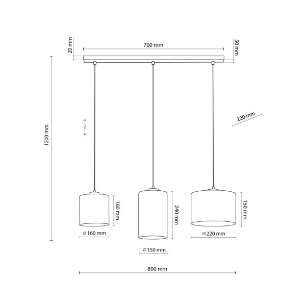 Pendelleuchte 3-flammig Stoff Metall L: 79 cm E27 Boho