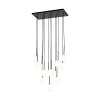 H&auml;ngeleuchte Kugel Glas Metall L: 60 cm Schwarz Wei&szlig; 13x G9