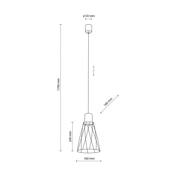 Suspension métal bois Ø 16cm petit H : max. 1,7 m GU10