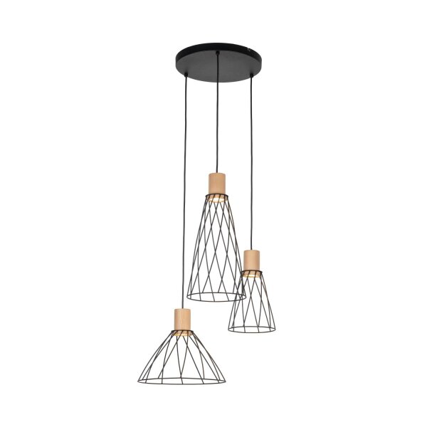 Suspension 3 flammes métal bois Ø 50 cm réglable GU10