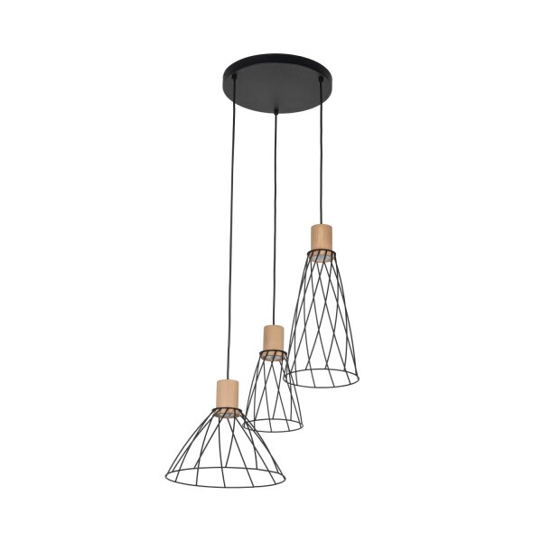 Suspension 3 flammes métal bois Ø 50 cm réglable GU10