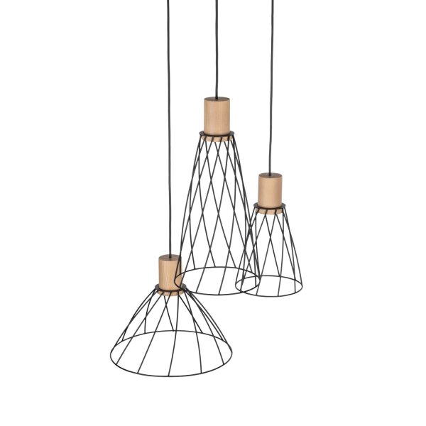 Suspension 3 flammes métal bois Ø 50 cm réglable GU10