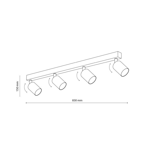 Plafonnier 4 flammes 83cm long métal ajustable brun GU10