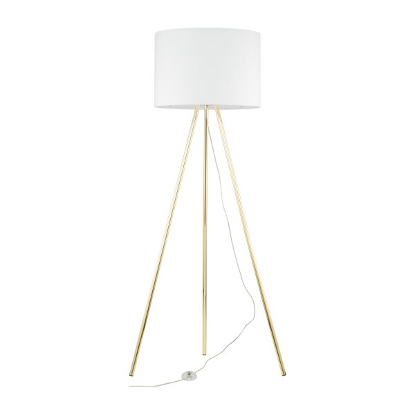 Lampadaire salon 160cm métal tissu E27 or blanc tripode