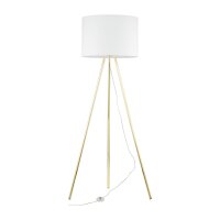 Stehlampe Wohnzimmer 160cm Metall Stoff E27 Gold Wei&szlig; Dreibein
