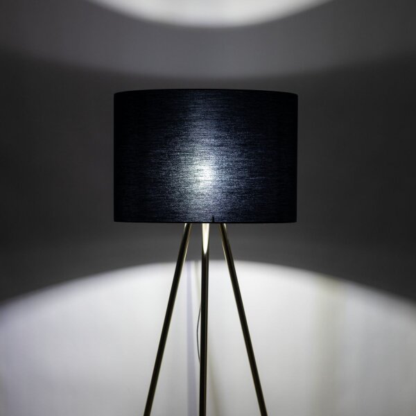 Lampadaire tripode 160 cm métal tissu E27 or noir