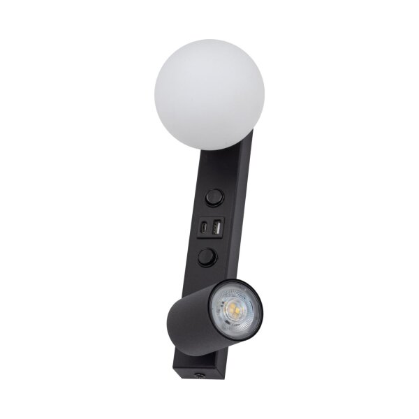 Wandlampe USB-Ladefunktion Schalter GU10 + G9 Glas Metall