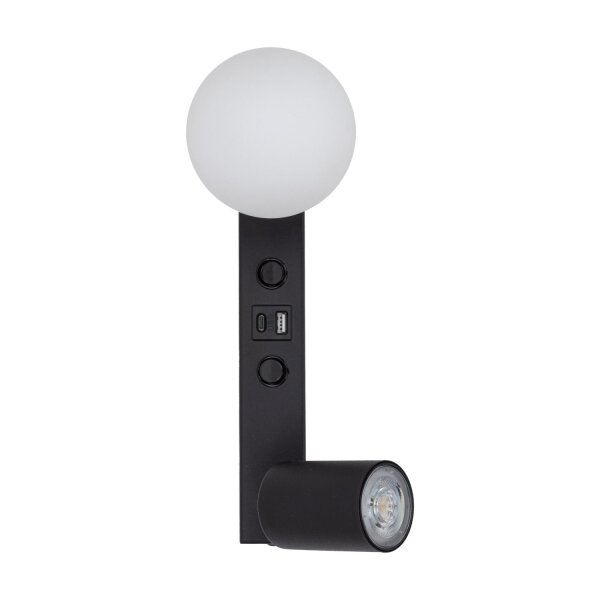 Wandlampe USB-Ladefunktion Schalter GU10 + G9 Glas Metall