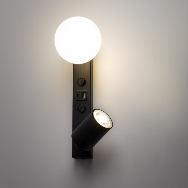 Wandlampe USB-Ladefunktion Schalter GU10 + G9 Glas Metall