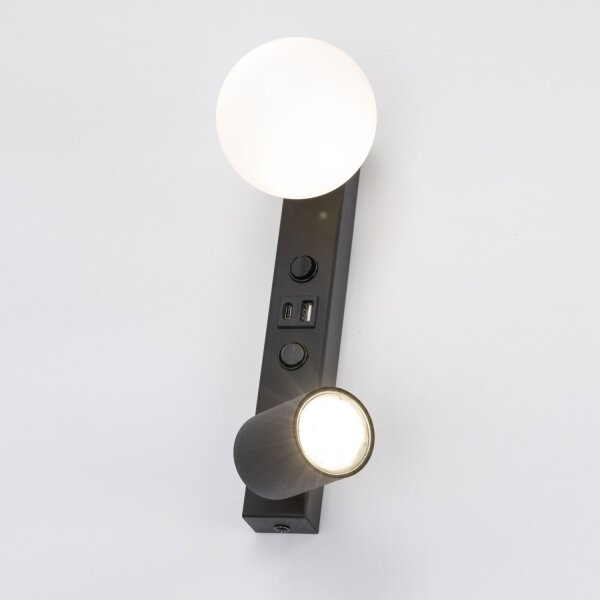 Wandlampe USB-Ladefunktion Schalter GU10 + G9 Glas Metall