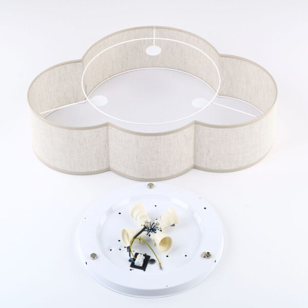 Deckenleuchte Kinderzimmer Leinen 4x E27 Beige Weiß Wolke