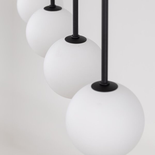 Hängeleuchte Metall Glas L: 78 cm Schwarz Weiß 4x G9