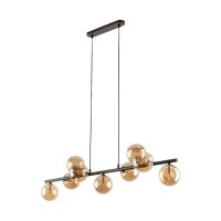H&auml;ngeleuchte Glas Metall L: 116 cm Braun Bernstein 9x G9