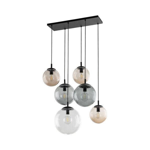 Pendelleuchte Rauchglas L: 77 cm H: max. 140 cm 6x E27