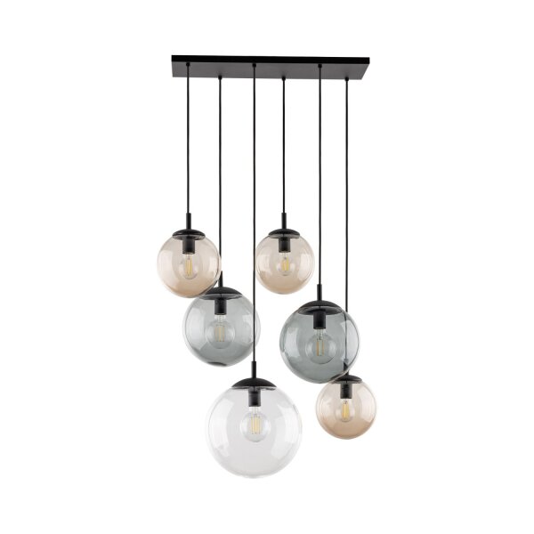 Pendelleuchte Rauchglas L: 77 cm H: max. 140 cm 6x E27