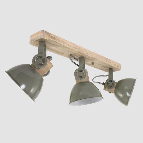 Deckenspot Holz Metall Grün 59 cm E27 3-flmg flexibel