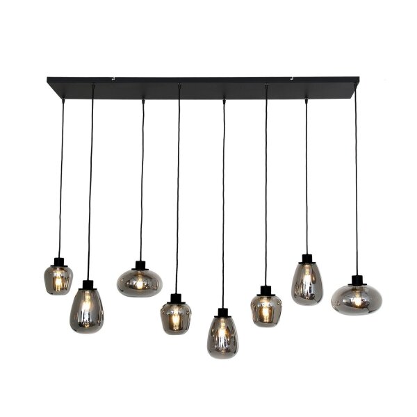 Lampe à suspendre ronde noir gris fumé verre métal 145 cm