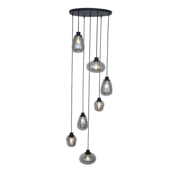 Lampe à suspendre verre métal noir gris fumé Ø50 cm rond