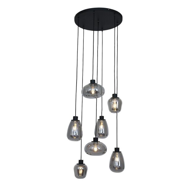 Lampe à suspendre verre métal noir gris fumé Ø50 cm rond