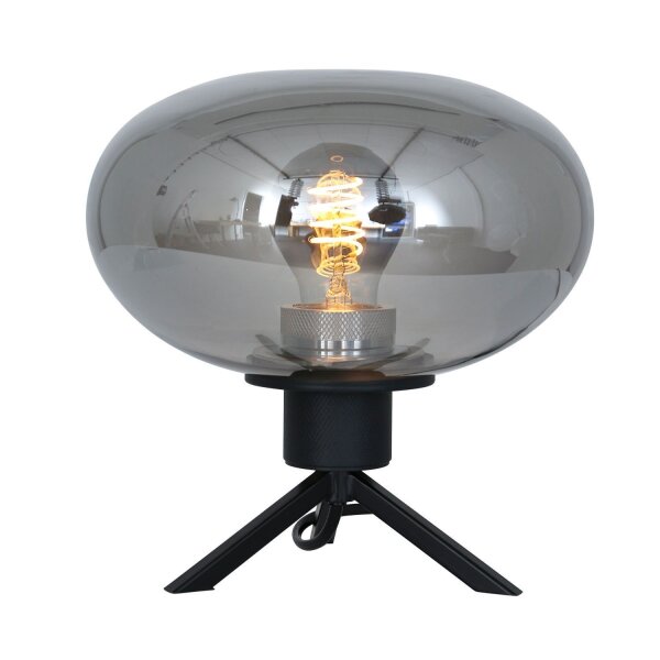 Stilvolle Tischlampe Metall Glas in Rauchgrau E27 22 cm
