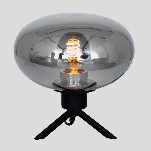Stilvolle Tischlampe Metall Glas in Rauchgrau E27 22 cm
