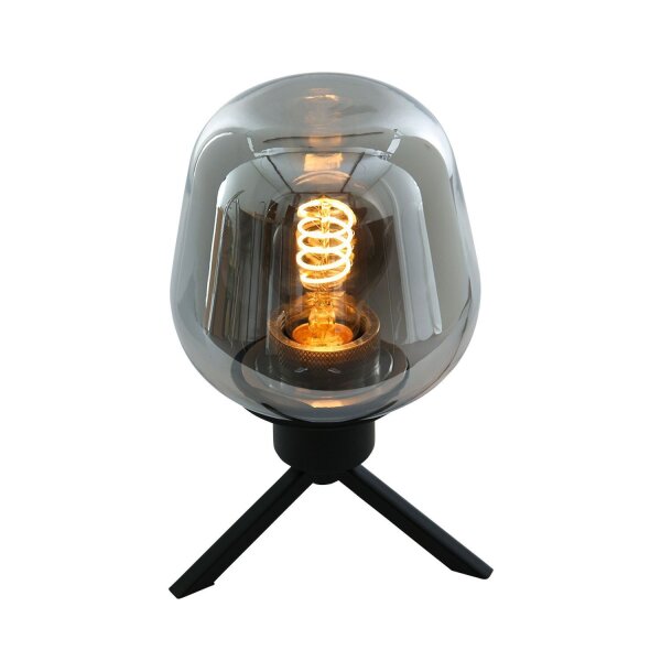 Tischlampe Glasschirm Schwarz Rauchgrau 23 cm elegant