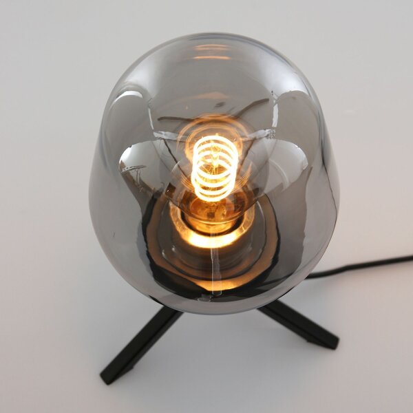 Tischlampe Glasschirm Schwarz Rauchgrau 23 cm elegant