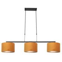 H&auml;ngelampe Metall Stoff in Schwarz Gold 140 cm 3-flmg