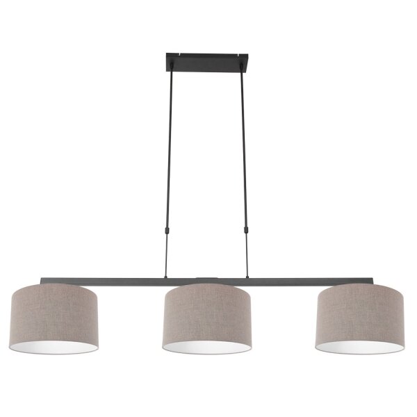 Pendelleuchte Schwarz Grau Metall Stoff 140 cm wohnlich