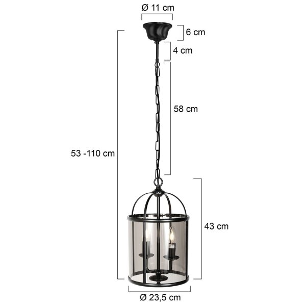 Lampe à suspendre verre métal noir gris fumé E14 élégante