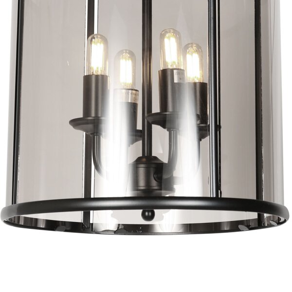 Suspension verre métal noir gris fumé L:31 cm E14