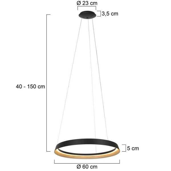 LED Hängelampe rund Schwarz B:60 cm 50 W 2700 K elegant