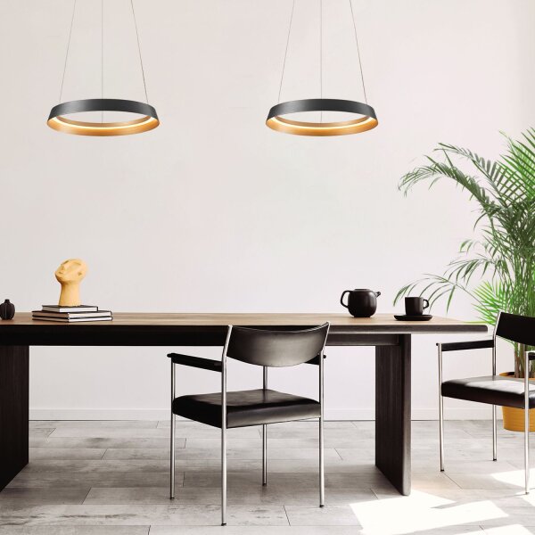 LED Hängelampe rund Schwarz B:60 cm 50 W 2700 K elegant