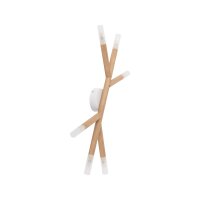 Plafonnier bois verre 66 cm de long en pin blanc 6x G9