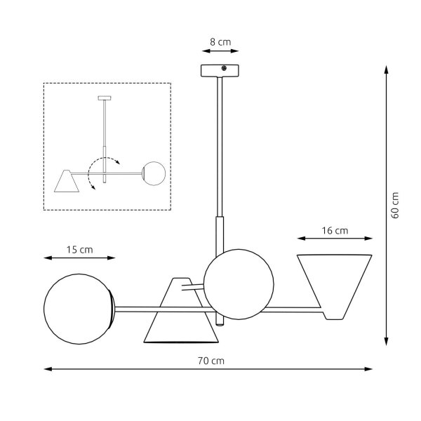 Plafonnier noir métal verre L:70 cm E14 faible éblouissement